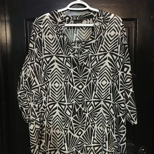 Zenobia Black and White Sheer Blouse size 3XL